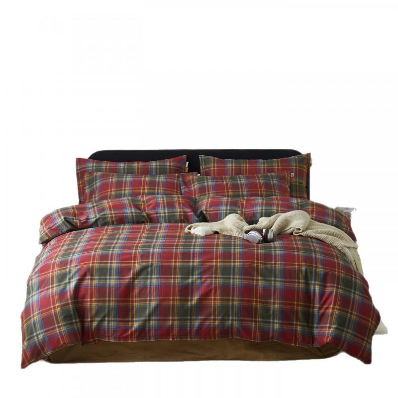 100% Cotton Bedding Set Simple Plaid Dorm Guest Room Bed Sheet Duvet Cover Pillowcase