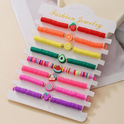 Colorful Summer Fruit Polymer Clay Bracelets - Cute Korean-Style Elastic Cord Jewelry Set