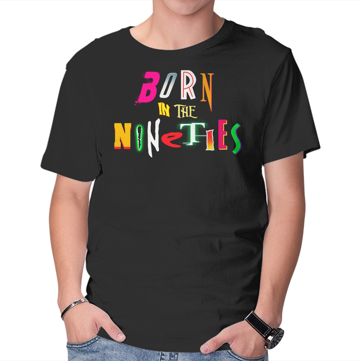 Unisex Crew Neck T-Shirt Born In The Nineties Graphic Short Sleeve Casual Tee S