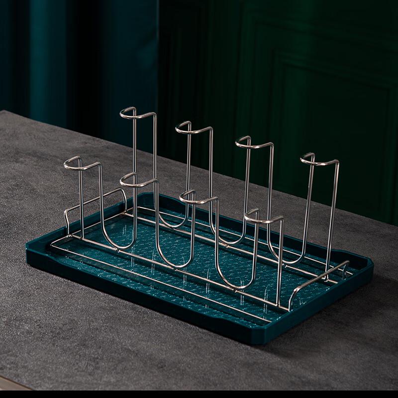 Morona Stainless Steel 8-Cup Draining Glass Holder with Green Tray