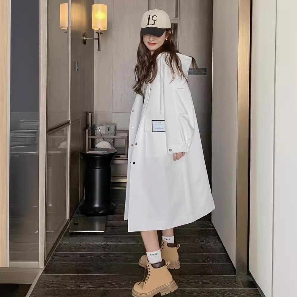 Hooded Windbreaker Women's Spring and Autumn Long New Korean Style College Style Loose Casual Jacket