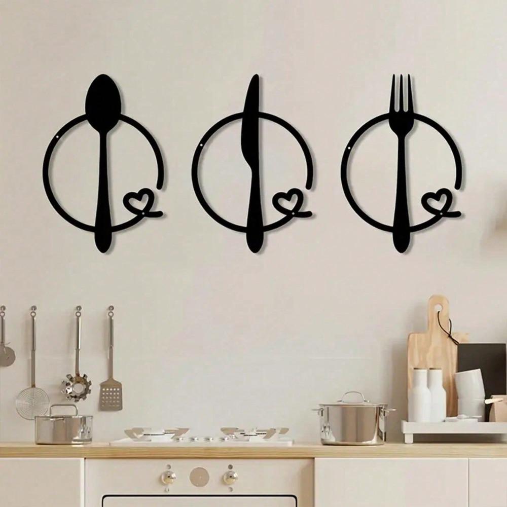 Metal Wall Art Cutlery Set Fork Spoon Knife Home Decor Kitchen Dining Room Gift