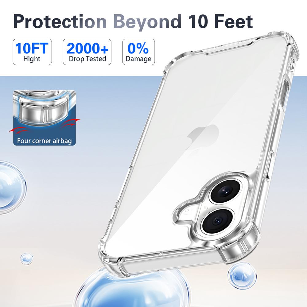 KEYSION Vier-Ecken Stoßfest Transparente Hülle für iPhone 12 13 14 15 16 Pro Max 16e Plus Weiches TPU+PC Klare Handyhülle
