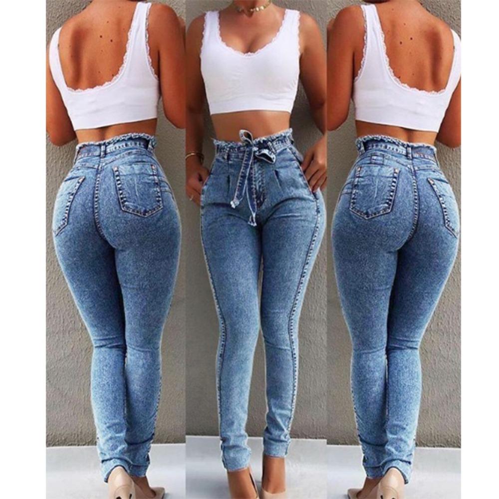 Jeans Slim Stretch Fringe Belt High-waisted Jeans Woman