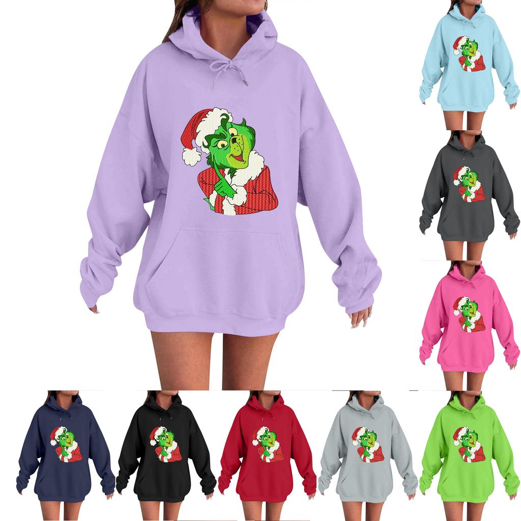 Women's Casual Comfortable Neck Hooded Long Sleeve Christmas Print Warm Sweatshirt