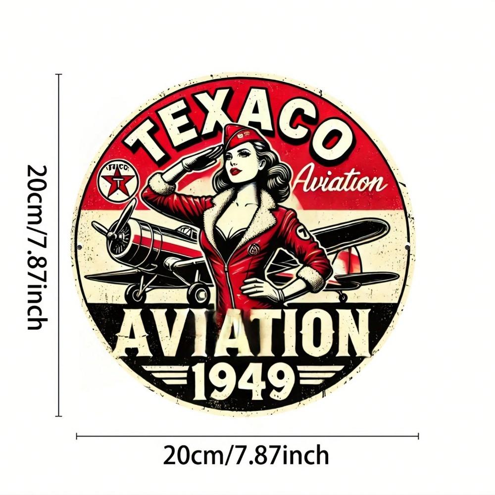 Vintage 1949 Texaco Aviation Metal Sign 8x8 Inch Round Retro Wall Art Home Office Decor Gift