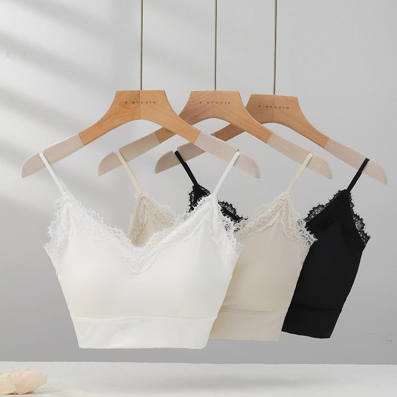 Pure Sexy Hot Girl Lace Sling Vest for Women In Summer with Breast Pads and Slim Fit and Slim Strap Top