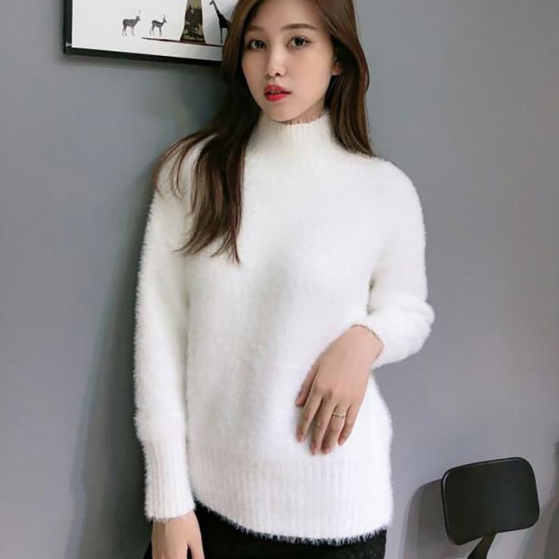 Golfy Jednokolorowe Elastyczne Swetry Casualowe Damskie Jesienno-zimowe Swetry Z Długim Rękawem Sweter Dzianinowy