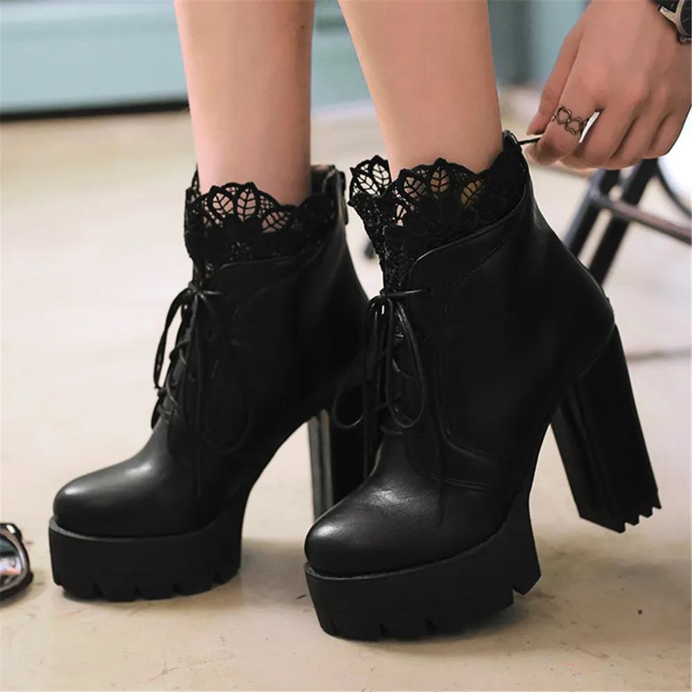 Fashion Shoes Women Motorcycle Boots Autumn Winter Ladies Boot 2026Stylish Lady Ankle Boots Lace-up High Heel Platforms Sexy Botas White