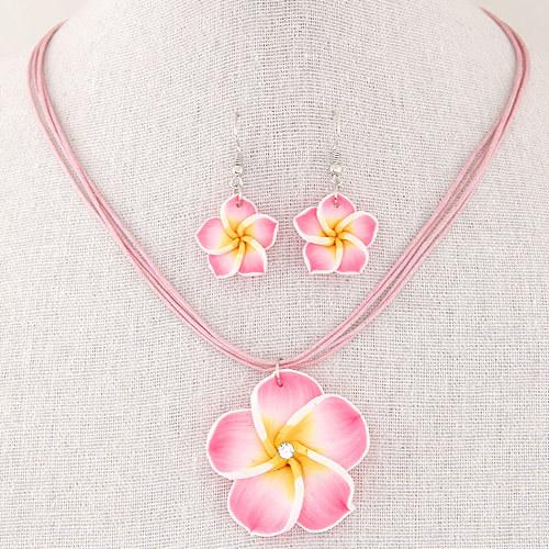 Sweet And Rich Flower Wax Rope Temperament Necklace Earring Set, Necklace Set
