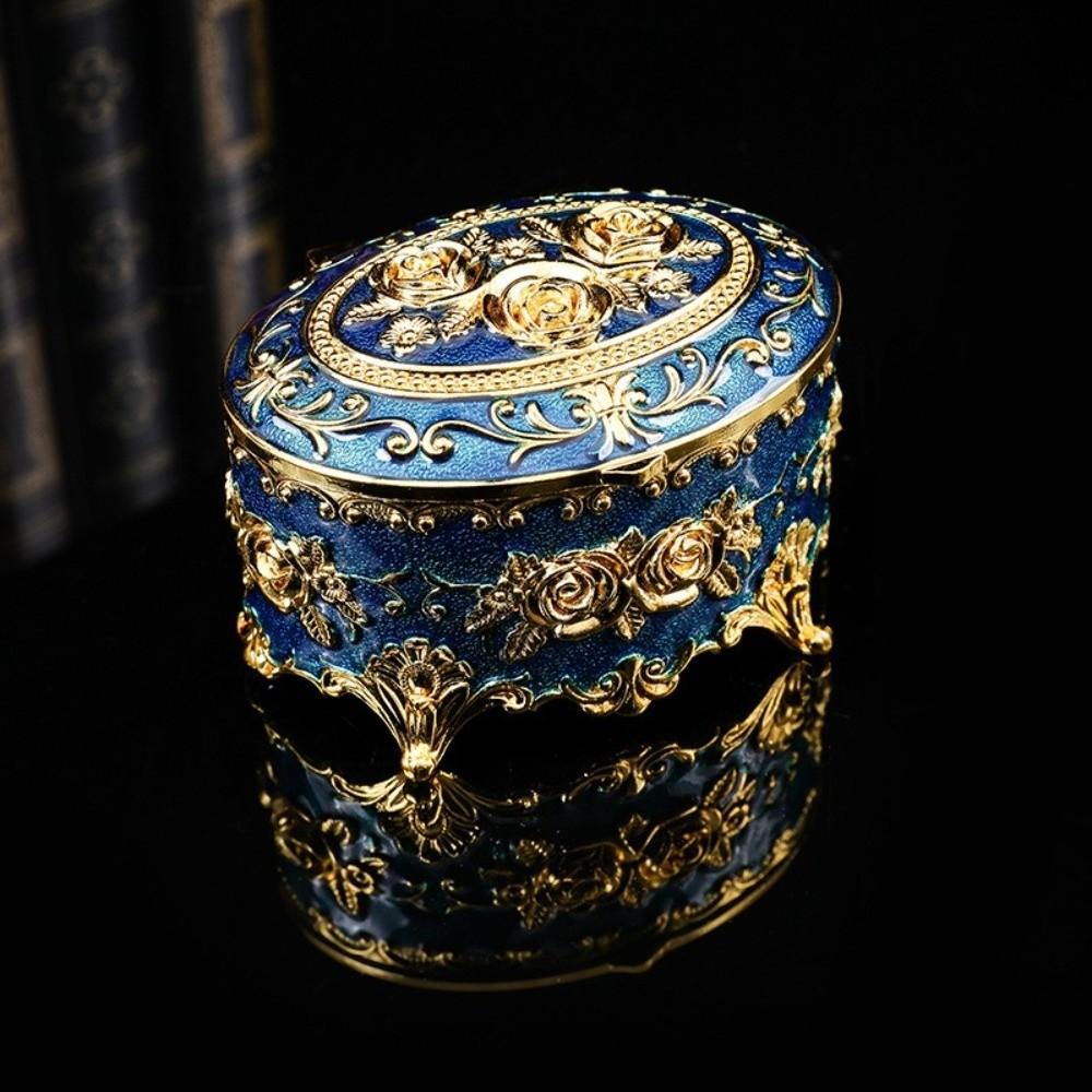 Vintage Metal Jewelry Box European Style Antique Storage Case Trinket Organizer  Desk Storage