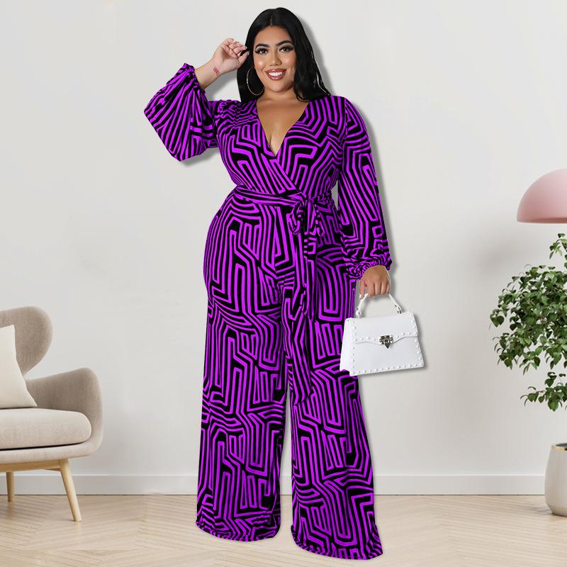 Spring and Autumn Women's Jumpsuit Large Size Comfortable Casual Tied Long Sleeve One-piece Straight Pants Trousers