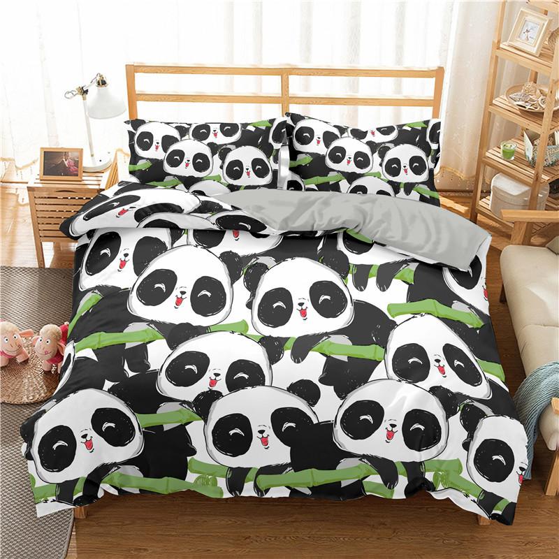 Leaf Panda Cute Bedding Bed Sets Boy Girl Bedroom Comforter Set Twin Size Cartoon Animal Duvet Cover Sets Kids Single 140X210Cm