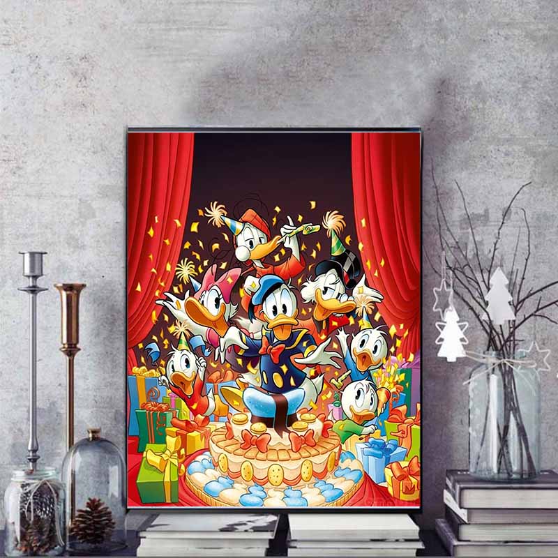 Disney Diamond Painting Donald Duck Family Birthday Party Themed Illustration Cartoon Diamond Painting Full Diamond Cross Stitch DIY Gift Home Decor
