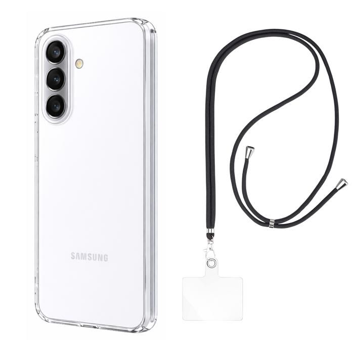 Case and Neck Strap for Samsung Galaxy A37 5G - Transparent Soft TPU Adjustable Black Cord Phonillico®