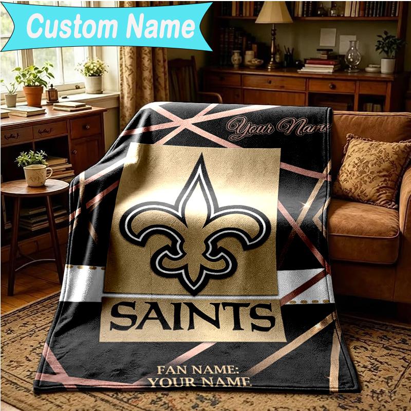 1PC Custom Name Blanket Orleans Saints Logo Flannel blankets Patterns Throw Blanket All-Season Soft Gift for Couch, Bed, Camping, Birthday gifts