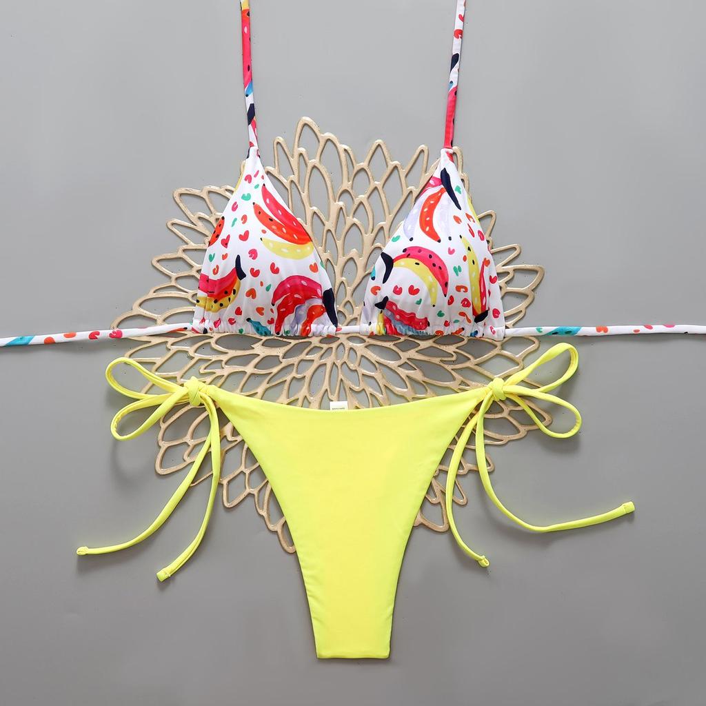 Colorful Graffiti Print Color Block Two-Piece Bikini - Sexy European & American Beachwear
