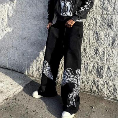 European and American Spring and Autumn High Street Trendy Wings Printed Casual Thin Style Loose Design Sense Niche Pants