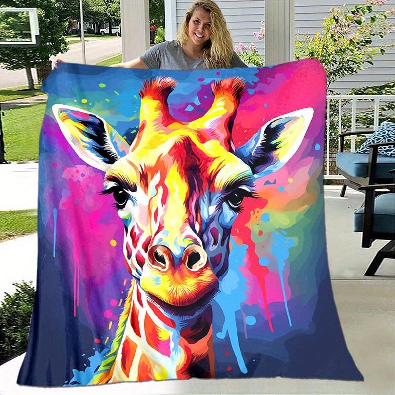 Colorful Giraffe Throw Blanket, Cute Animal Print Blanket for Sofa Bed Travel Camping Home Decor 75X95CM