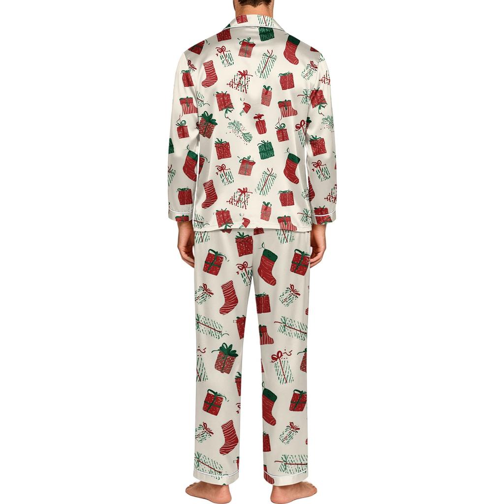 Men's Pajama Set Long Sleeve Button-Down Top and Pants Set for Home Sleepwear