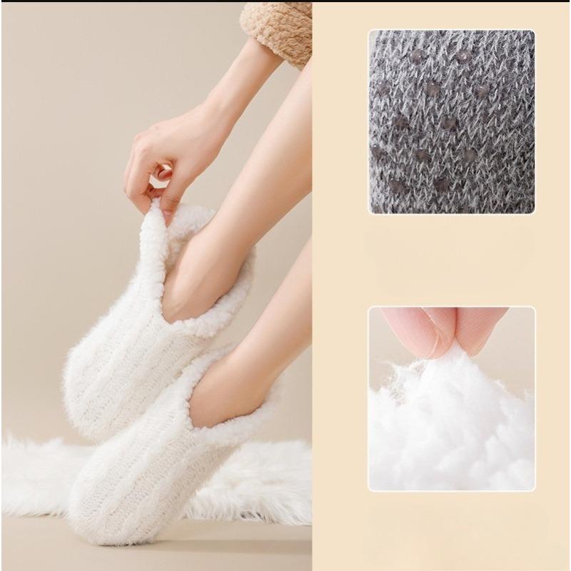 Floor Socks for Women, Home, Autumn and Winter, Thickened with Fleece, Warm Sleep Socks, Anti-slip Silicone Foot Warmer, Floor Socks