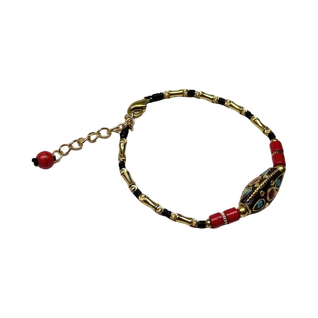Tibetan Multi-Treasure Adjustable Copper Beads Bracelet - Retro Ethnic Hand-Woven Jewelry