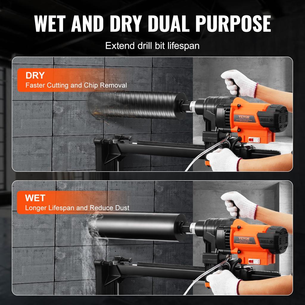 VEVOR Core Drill Machine 2.03-24.9 cm Dia 3200W Diamond Core Drill Rig with Stand