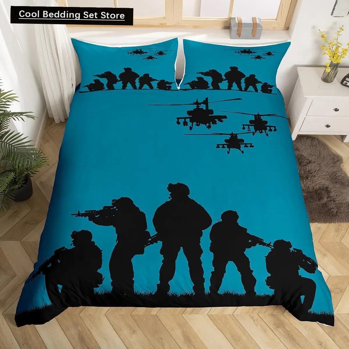 

Комплект підодіяльників для солдатів Армійська гвинтівка Кулемет Комплект постільної білизни для хлопчиків під місією Армійська постільна білизна Військова поліестерова підодіяльник EU Single(135*200cm)3pcs