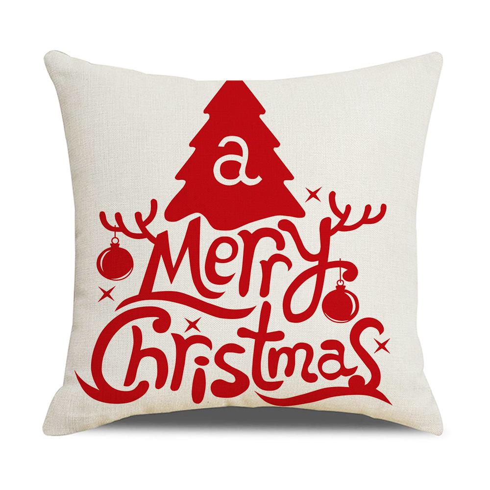 New Red and White Christmas Pillowcase Homewares Cartoon Elk Linen Sofa Pillowcase