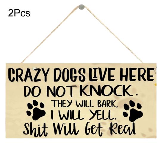 

2Pcs Rectangle Dog Sign Plaque Wooden Tag Hanging Pendant Home Door Decoration 2