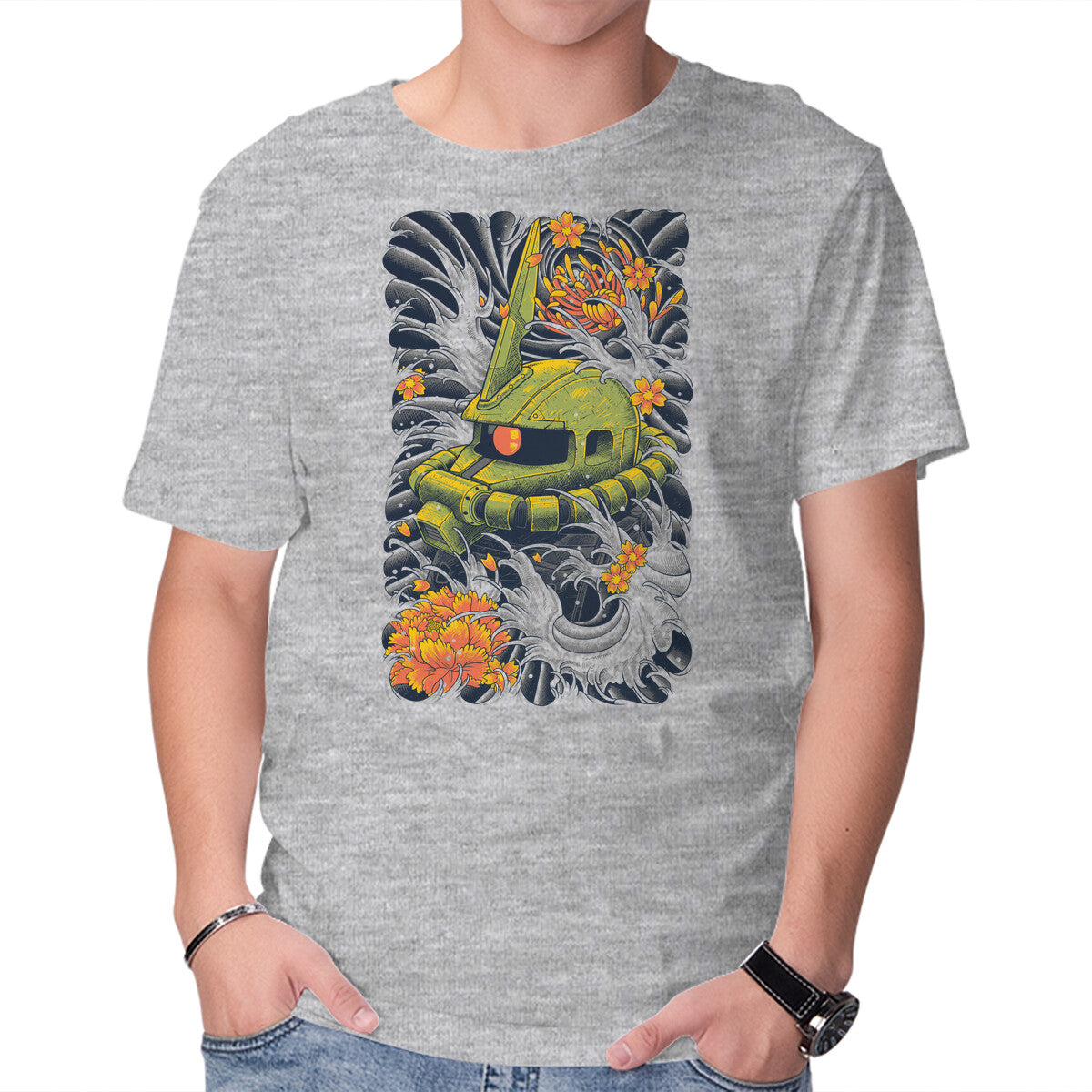 Unisex Crew Neck T-Shirt Mecha Suit Ink Graphic Short Sleeve Casual Tee XL
