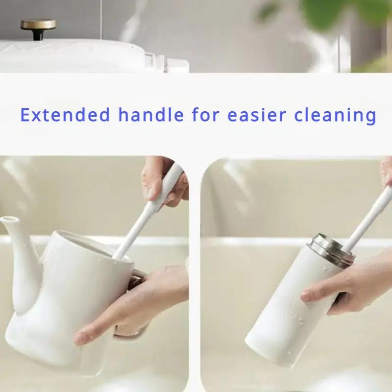 New Silicone Cup Brush Folding Brush Head Long Handle Glass Cleaner White Kitchen Cleaning Tool Drink Bottle Cleaning Brush