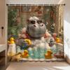Hippo Bath Time Printed Shower Curtain Funny Animal Artwork For Relaxing Bathroom Decor