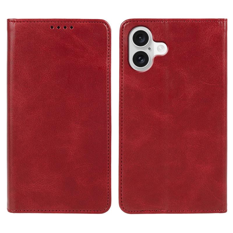 For iPhone 17 Case Strong Magnetic PU Leather Phone Cover Calf Texture