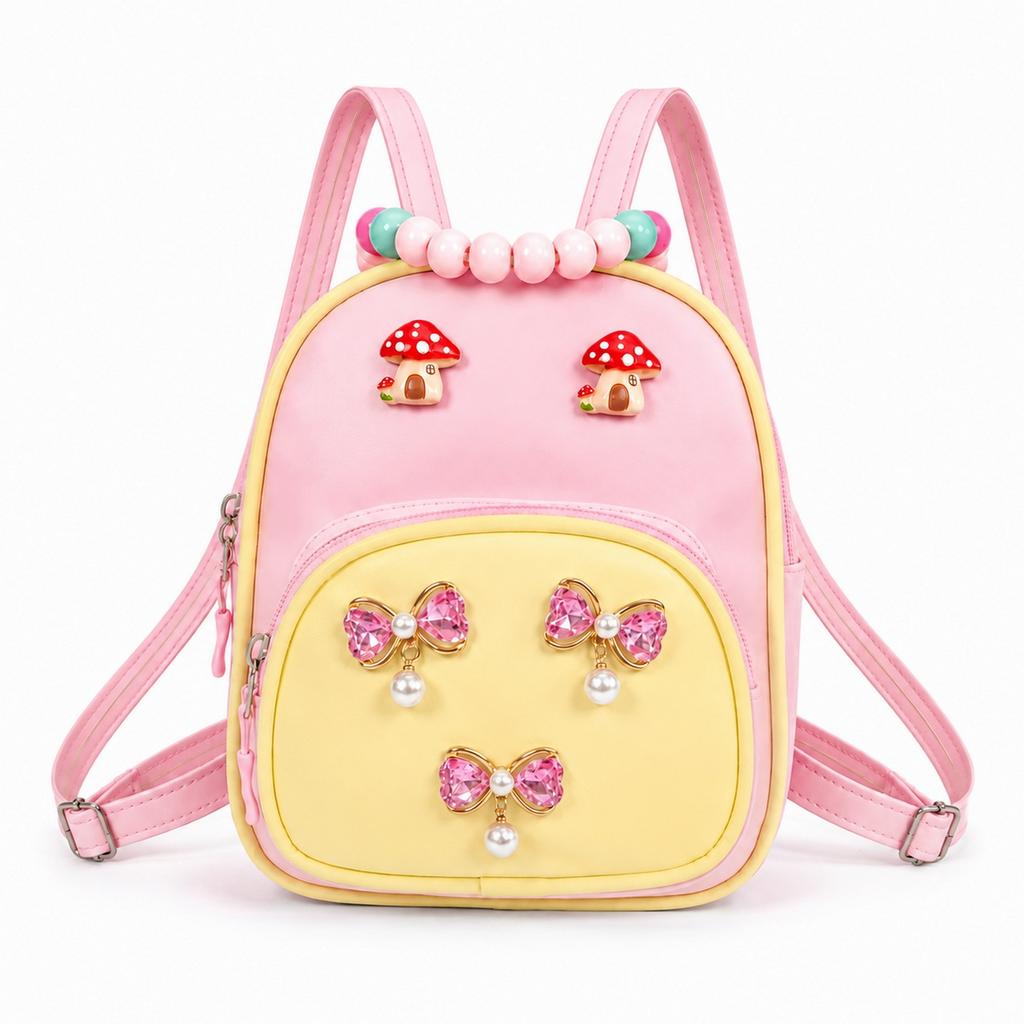 Girls' Schoolbag - Cute Pearl Butterfly Knot Double-shoulder Bag - Children's Hand-held Backpack