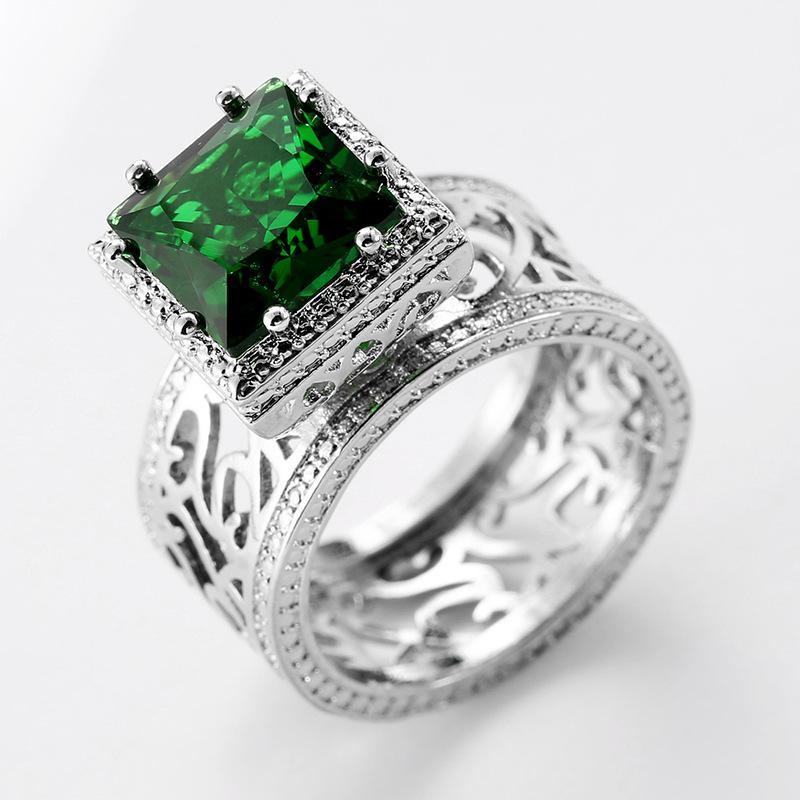 European And American Party New Women'S Ring Green Cube Zirconia Gorgeous Women'S Accessories Anniversary