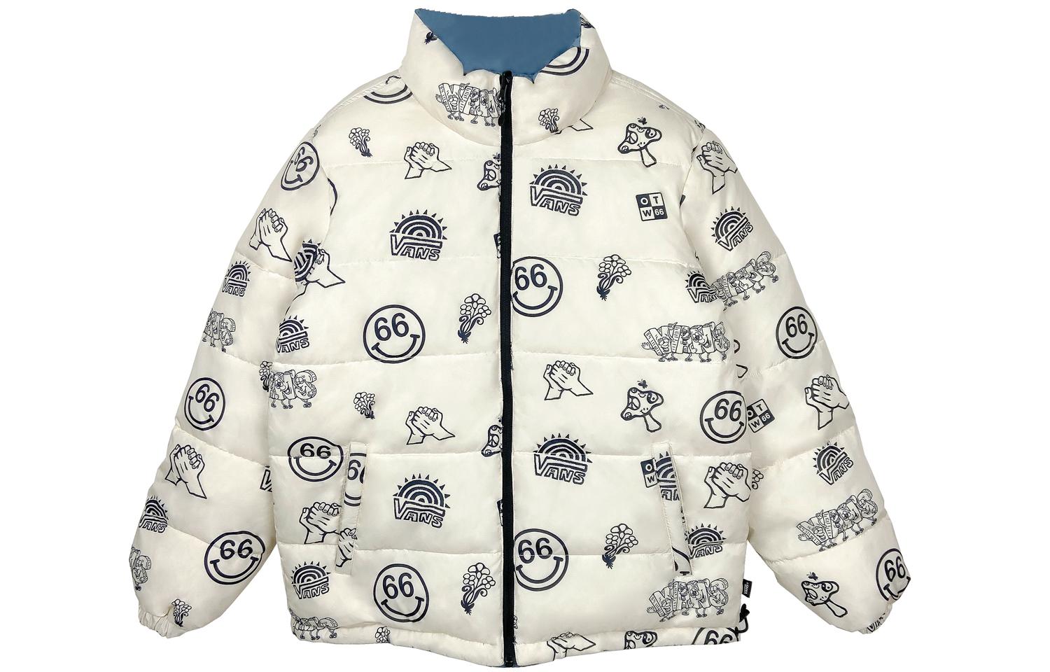Vans Puffer Jackets Men s White Stand Collar Moderate Reversible VN0A5F6YHKC M