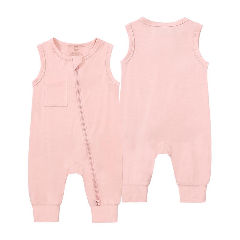 Korean Style Sleeveless Bamboo Infant Romper - Solid Color Summer Baby Onesie