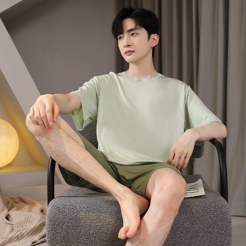 Men's Summer Ice Silk Short Sleeve Pajama Set - Breathable & Cool Casual Home Wear