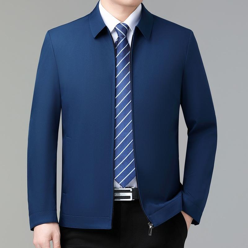 Mulberry Silk Lapel Jacket Men's Spring and Autumn Middle-aged and Elderly Dad Casual Large Size Jacket Leader Cadre Thin Coat