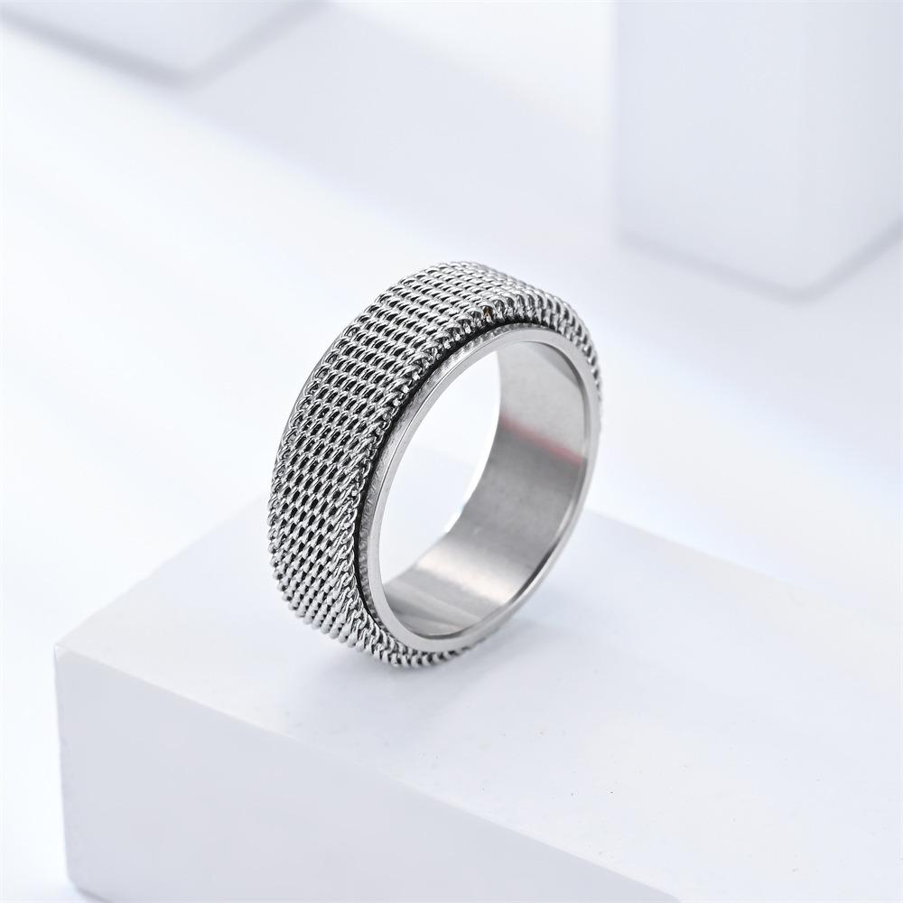 Simple 8mm Stainless Steel Spinner Anxiety Rings for Women Men Rotatable Mesh Chain Spinner Rings Anti Stress Weddding Jewelry