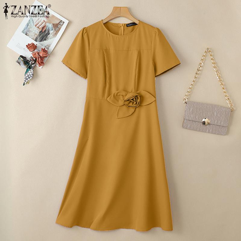 

ZANZEA Women Casual Round Neck Summer Short Sleeve Dress 5XL жовтий