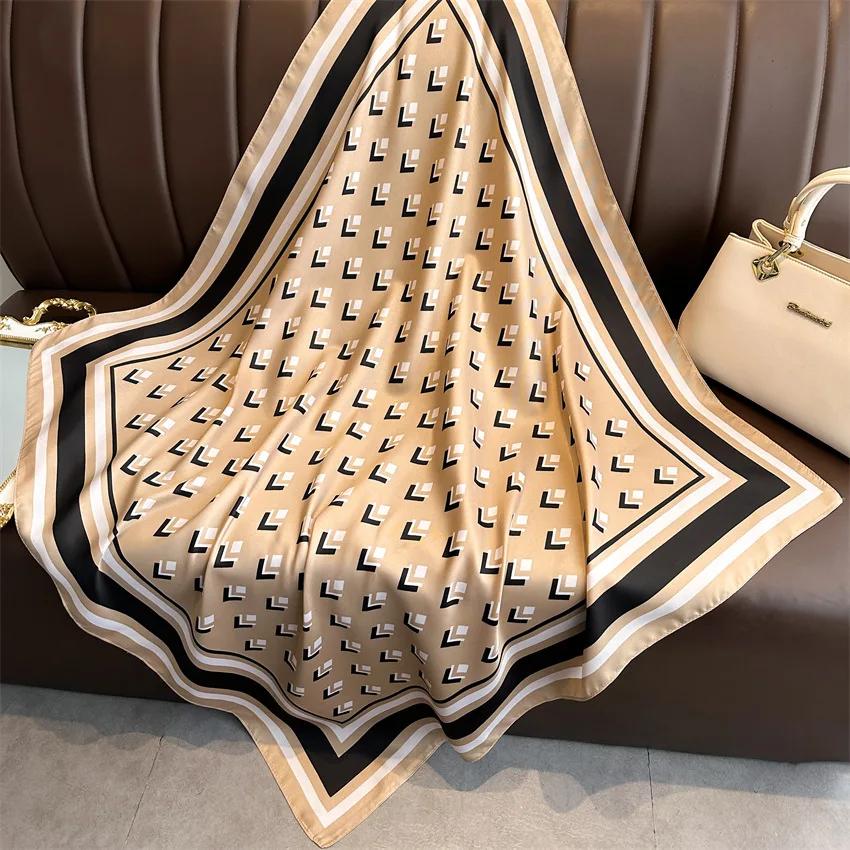 2025 New 90*90cm Fashion Scarves Women Shawl Print Silk Satin Hijab Bandana Luxury Brand Square Ladies Bandanna Foulard Muffler