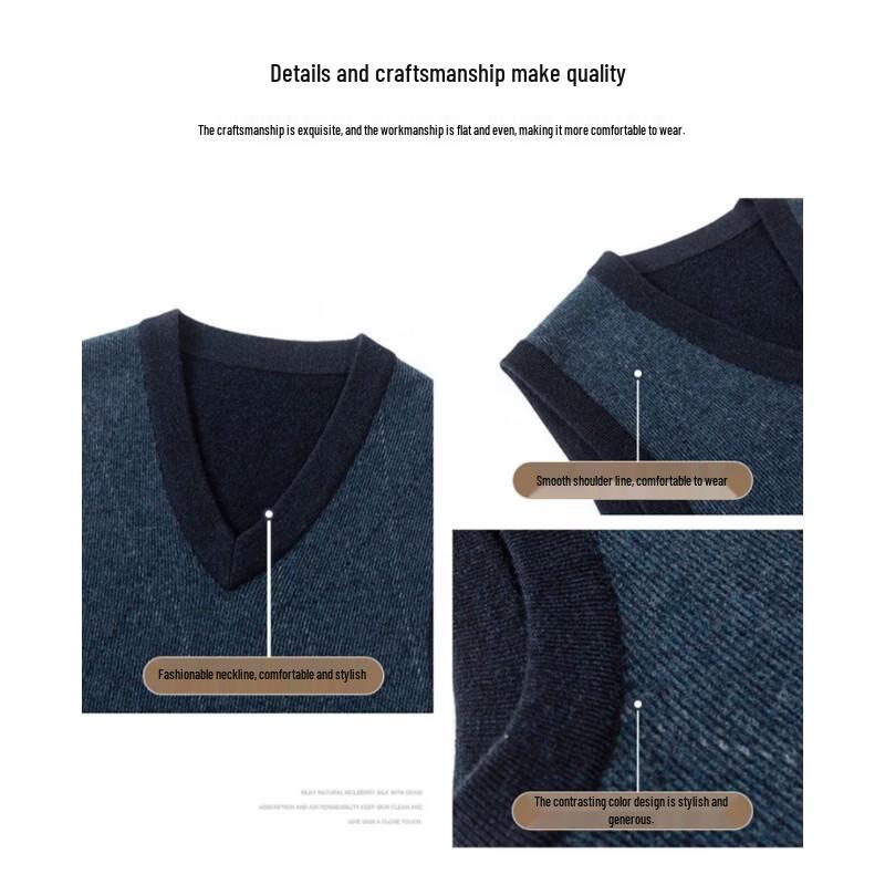Hengyuanxiang Men's Pure Wool Knitted V-Neck Vest