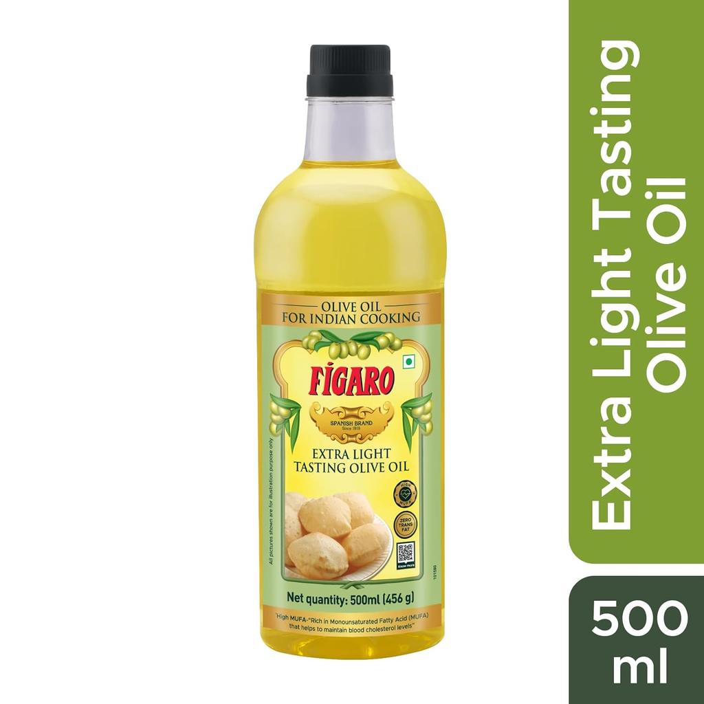 Figaro Extra Light Tasting Olive Oil 500 ml Pack of 1 – Perfect for Indian Cooking and Deep Frying