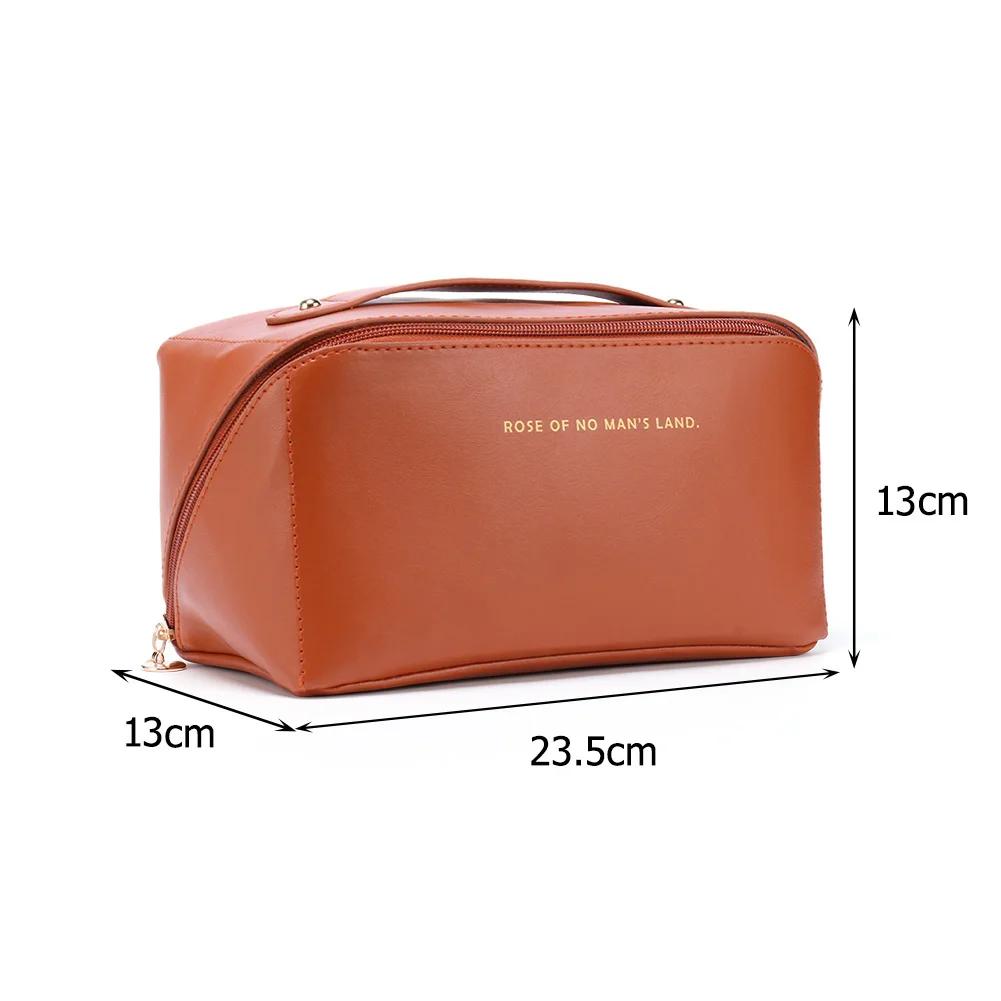 Women Cosmetic Bag Large Capacity Leather Cosmetic Organizer Portable Brushes Storage Case Makeup Storage Pouch for Girls Travel