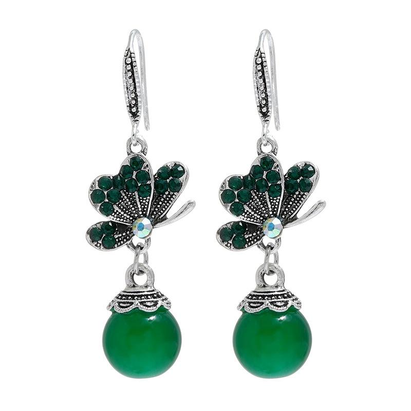 Retro Ethnic Style Butterfly Agate Earrings Women's Long Tassel Temperament Opal Earrings Antique Simple Ear Jewelry