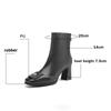 Fashion French Retro Square Toe Black Ankle Boots Women 2025 Winter Elegant High Heel Chelsea Boots Metal Decoration Designer Shoes 42
