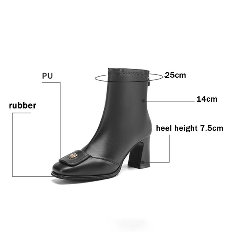 Fashion French Retro Square Toe Black Ankle Boots Women 2025 Winter Elegant High Heel Chelsea Boots Metal Decoration Designer Shoes 42