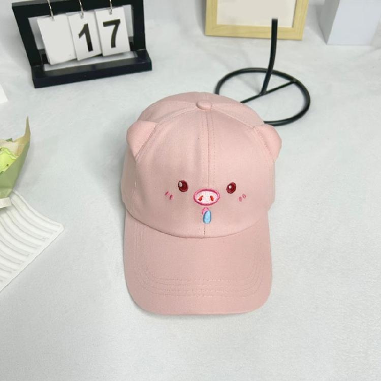 Summer Breathable Unisex Caps Embroidered Pig Design Adjustable Design For Different Ages Outdoor Sports And Vacation